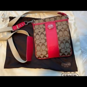 Coach pink and brown crossbody bag